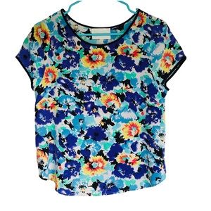 Yumi Kim Cap Sleeve Floral Relaxed Fit Silk Top Size XS